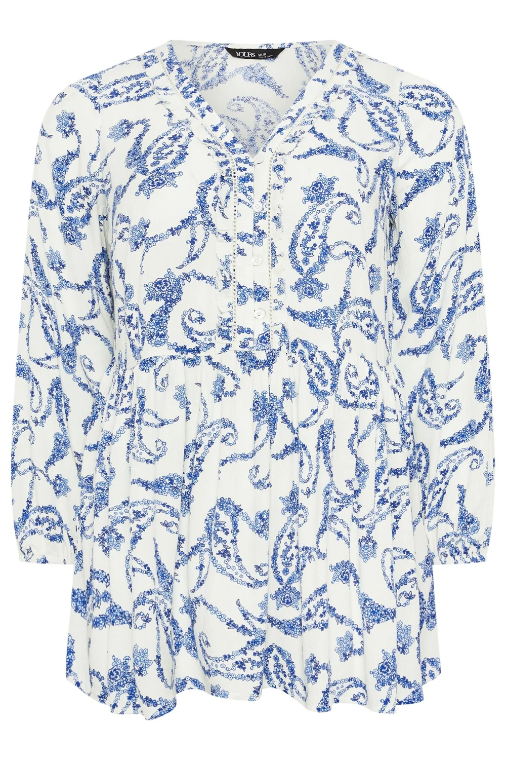 Yours Curve Blue Paisley Print Ruffle Blouse - 14 Image 5
