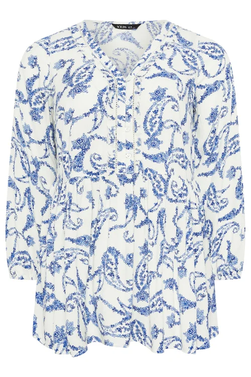 Yours Curve Blue Paisley Print Ruffle Blouse - 14 Image 5