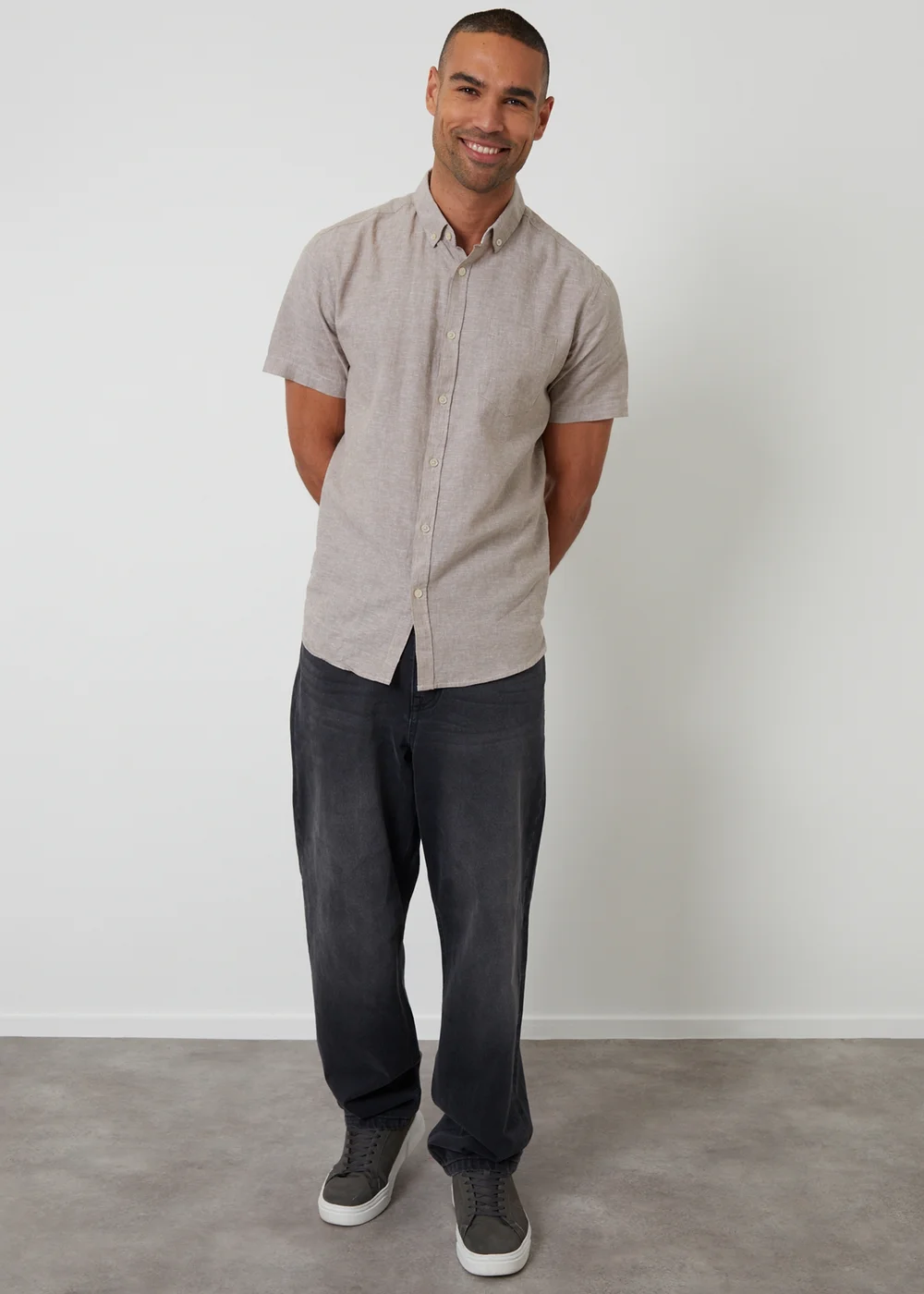 Threadbare Taupe Short Sleeve Linen Blend Shirt - 2XL Image 3