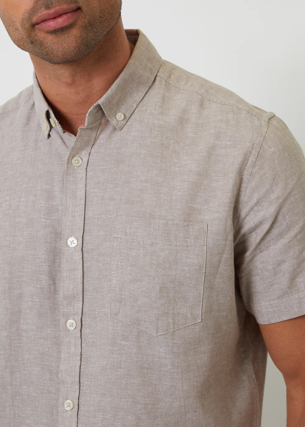 Threadbare Taupe Short Sleeve Linen Blend Shirt - 2XL Image 4