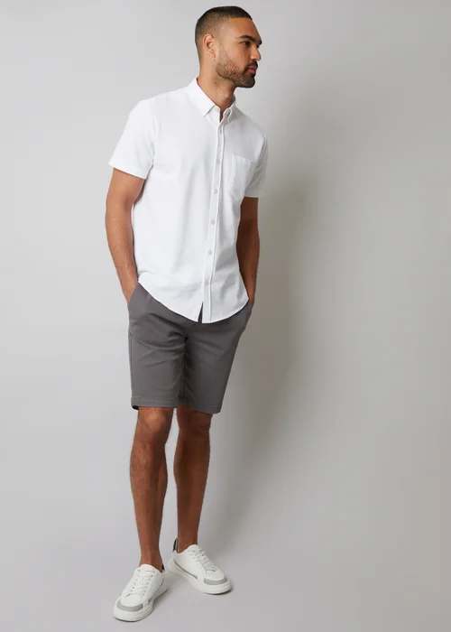 Threadbare White Cotton Pique Short Sleeve Shirt - S Image 3