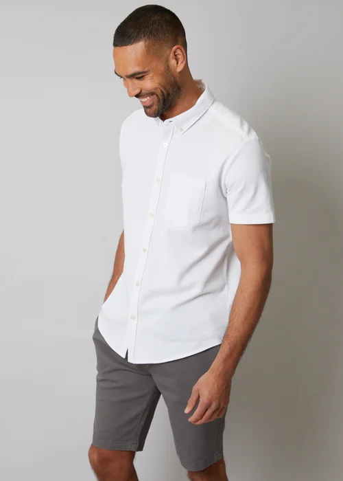 Threadbare White Cotton Pique Short Sleeve Shirt - S Image 1