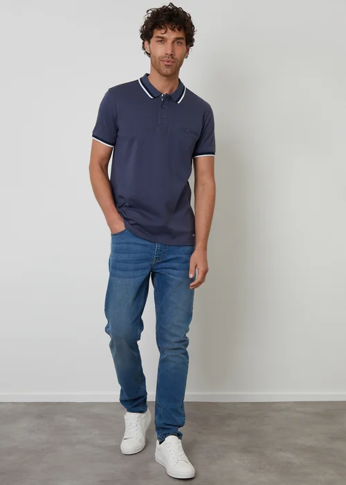 Threadbare Blue Jetted Pocket Cotton Polo Shirt - L Image 3