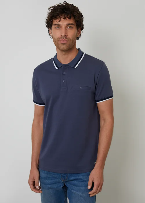 Threadbare Blue Jetted Pocket Cotton Polo Shirt - L Image 1