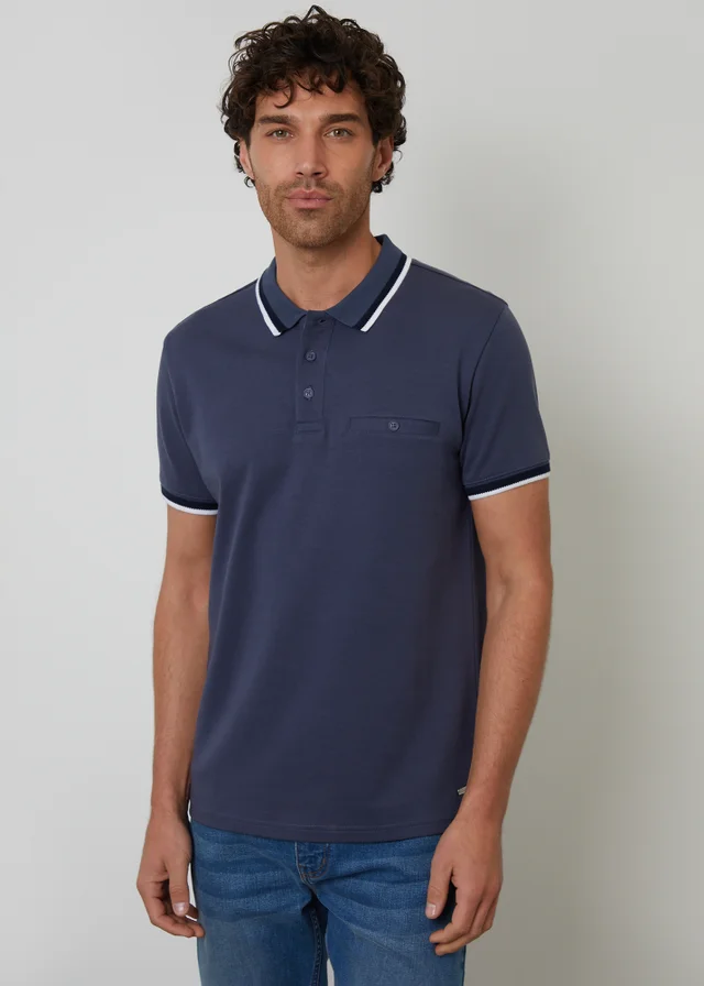 Threadbare Blue Jetted Pocket Cotton Polo Shirt