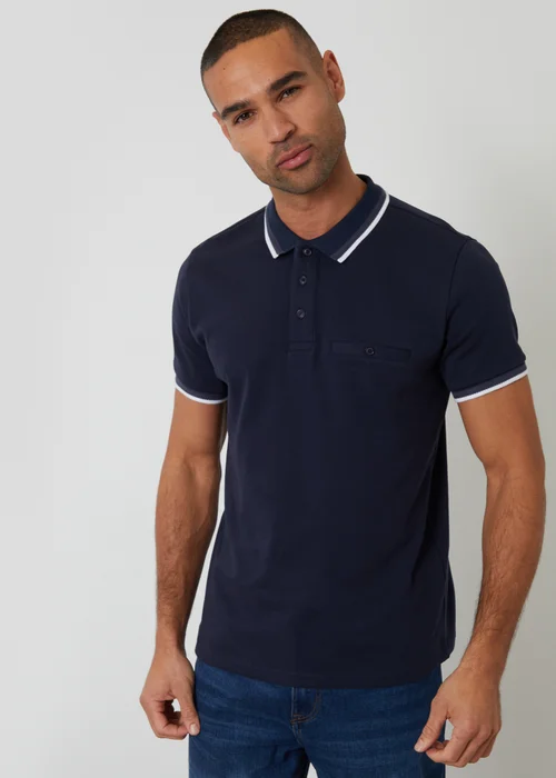 Threadbare Navy Jetted Pocket Cotton Polo Shirt - 2XL Image 1