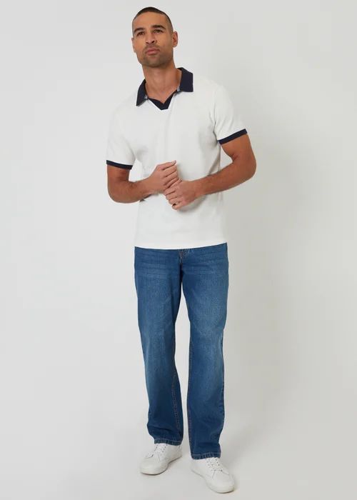 Threadbare White Trophy Neck Waffle Polo Shirt - S Image 3