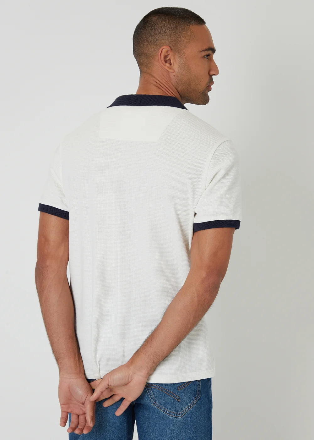 Threadbare White Trophy Neck Waffle Polo Shirt - S Image 2