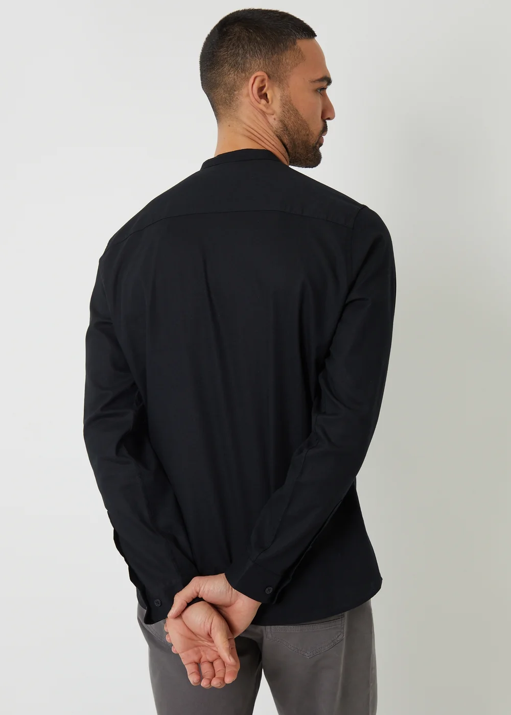 Threadbare Black Linen Blend Long Sleeve Grandad Collar Shirt - S Image 2