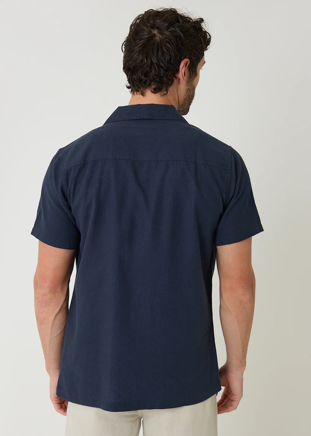 Threadbare Navy Linen Cotton Blend Short Sleeve Shirt - 2XL Image 2