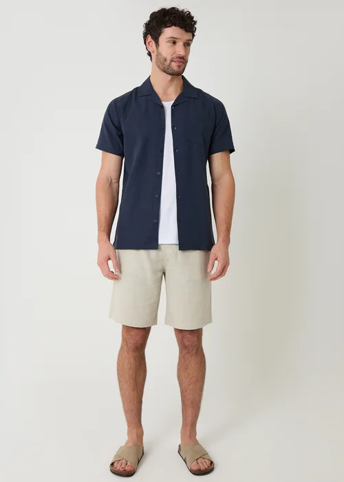 Threadbare Navy Linen Cotton Blend Short Sleeve Shirt - 2XL Image 3