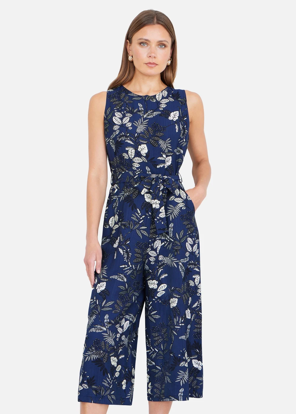 Yumi Navy Leaf Culotte Jumpsuit - 16 Image 2