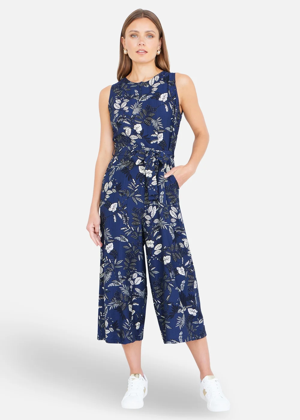 Yumi Navy Leaf Culotte Jumpsuit - 16 Image 1