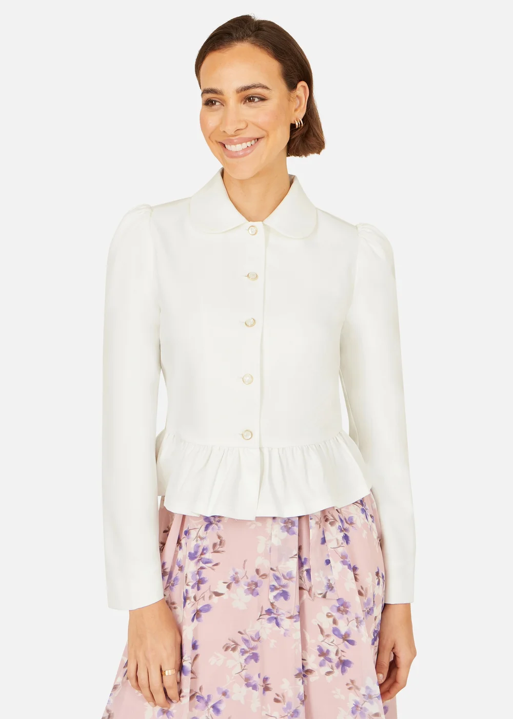 Yumi White Peplum Fitted Jacket - 16 Image 2