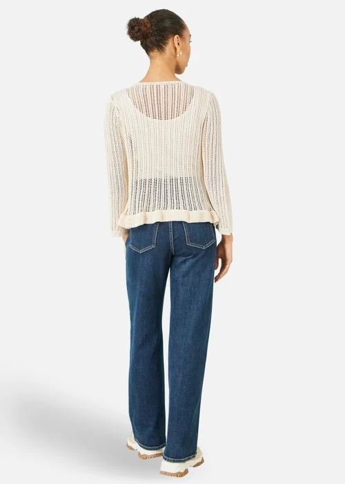 Yumi Beige Tie Front Knitted Pointelle Cardi - L Image 2