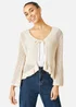 Yumi Beige Tie Front Knitted Pointelle Cardi - L Image 1