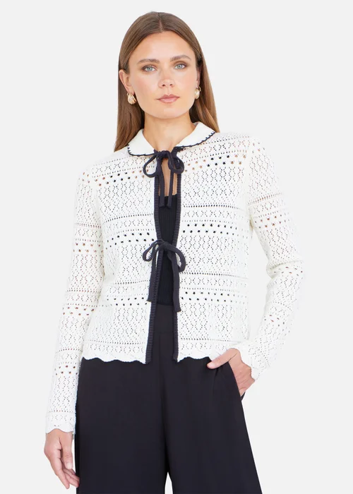 Yumi Ivory Crochet Knitted Cardigan With Peter Pan Collar - M Image 1