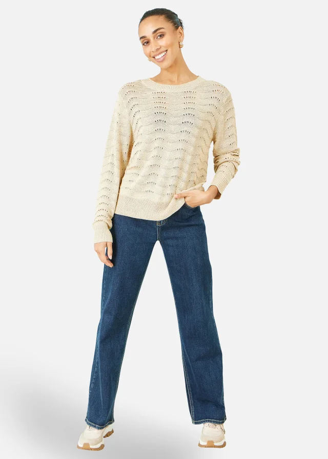 Yumi Beige Wave Metallic Thread Relaxed Jumper