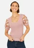 Yumi Blush Knitted Top With Floral Applique - L Image 1