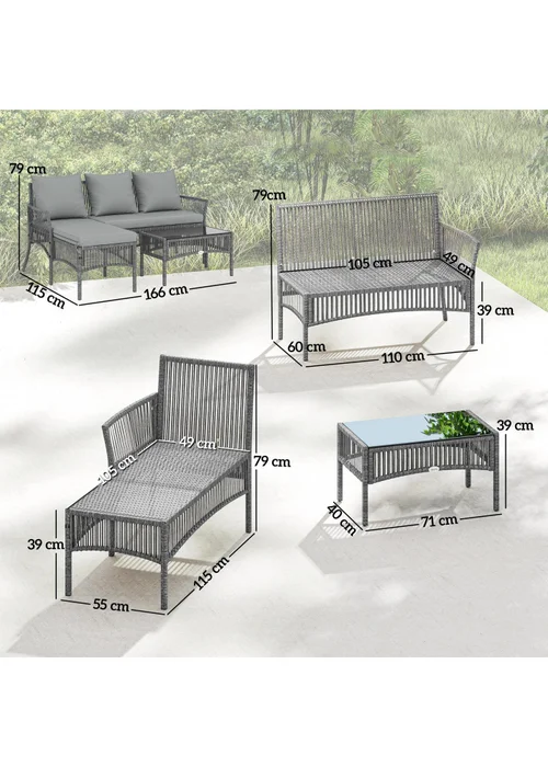 Outsunny Dark Grey 3 Piece Rattan Garden Furniture Set with Cushions - One Size Image 3