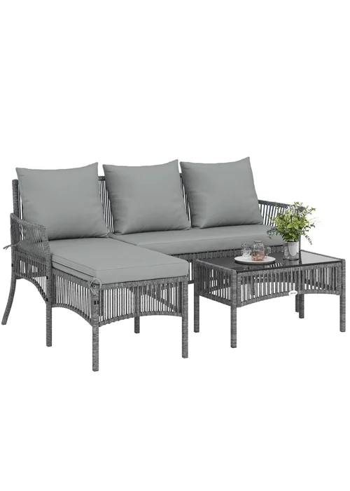 Outsunny Dark Grey 3 Piece Rattan Garden Furniture Set with Cushions - One Size Image 2