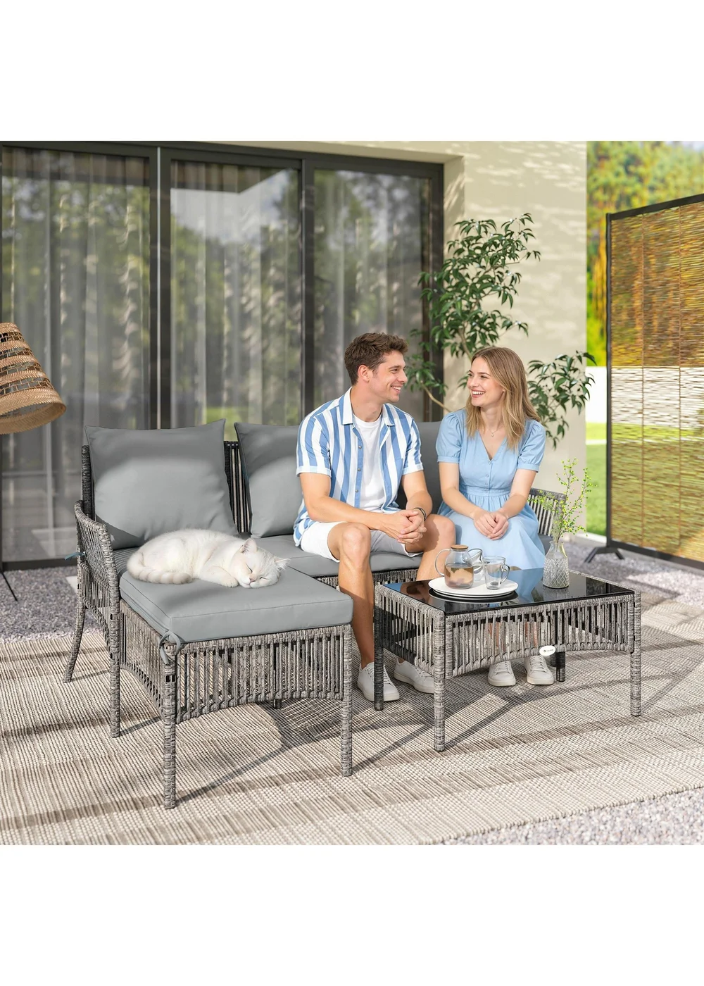 Outsunny Dark Grey 3 Piece Rattan Garden Furniture Set with Cushions - One Size Image 1