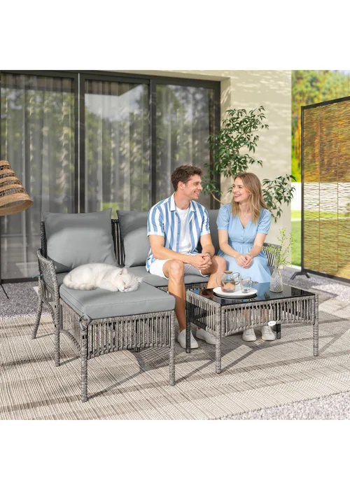 Outsunny Dark Grey 3 Piece Rattan Garden Furniture Set with Cushions - One Size Image 1