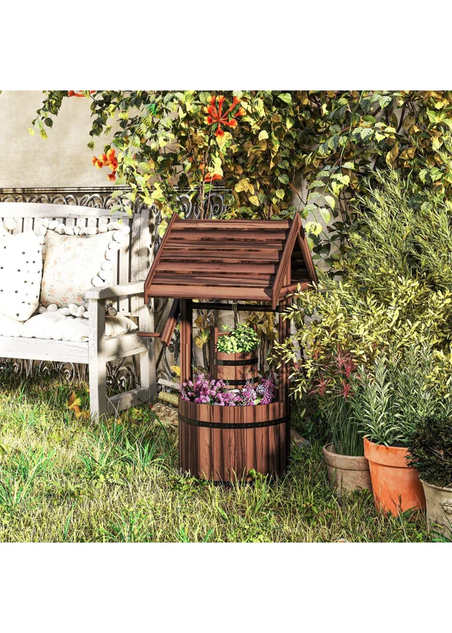 Outsunny Wooden Wishing Well Planter, Flower Planter with Drainage Hole