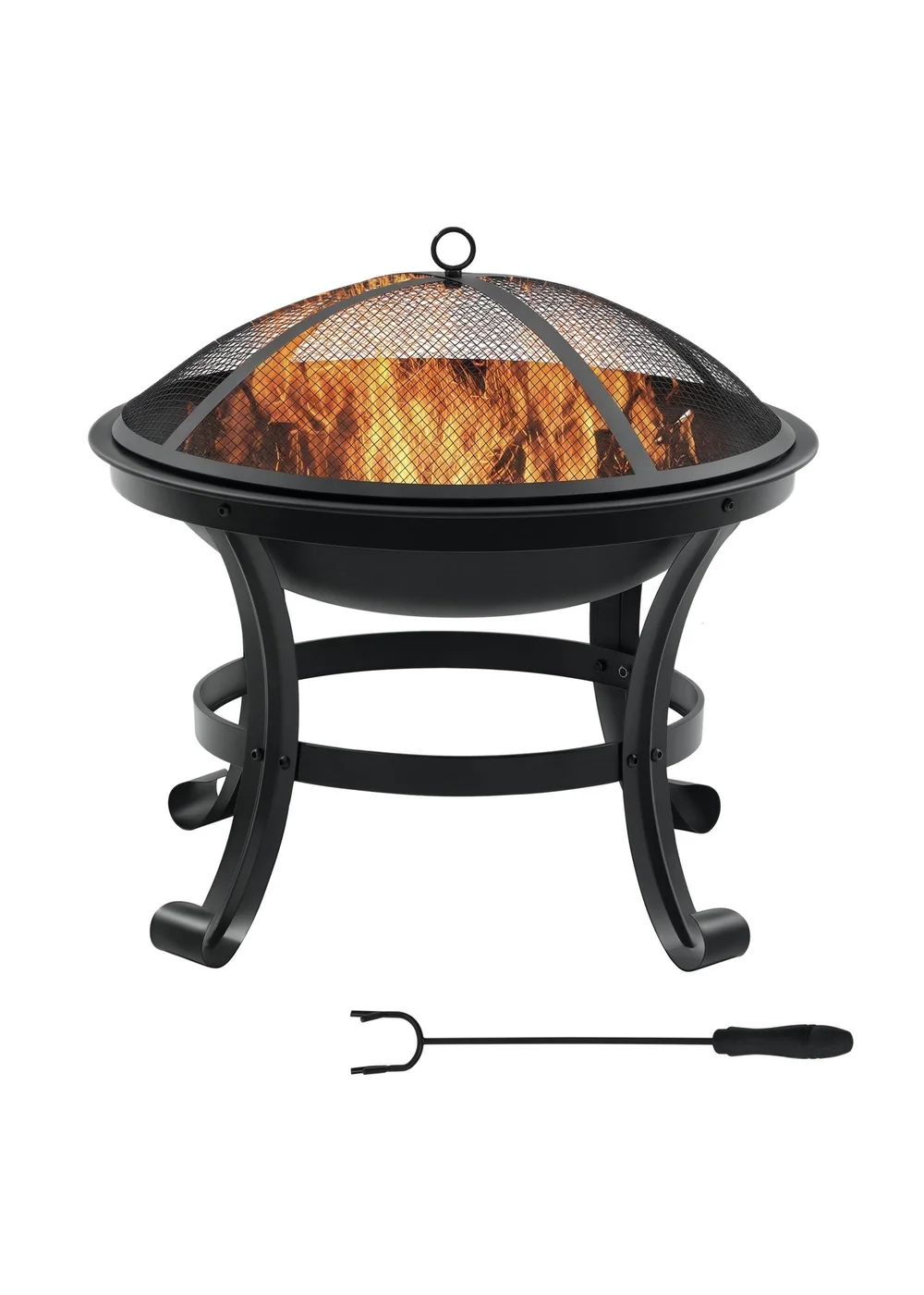 Outsunny Black Outdoor Fire Pit, Wood Burner with Screen and Poker - One Size Image 2