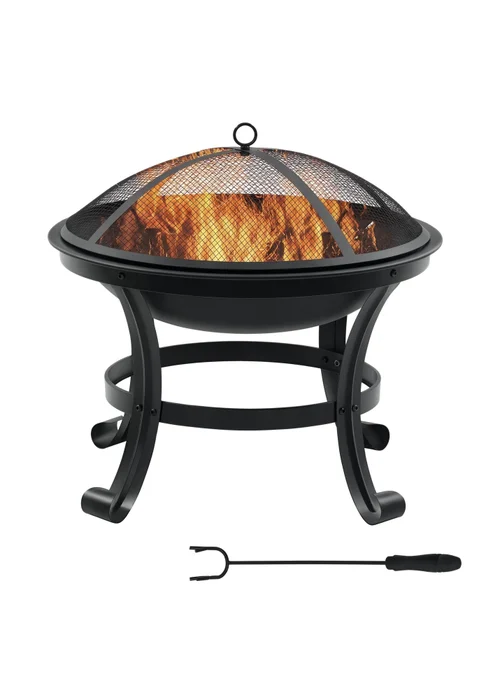 Outsunny Black Outdoor Fire Pit, Wood Burner with Screen and Poker - One Size Image 2