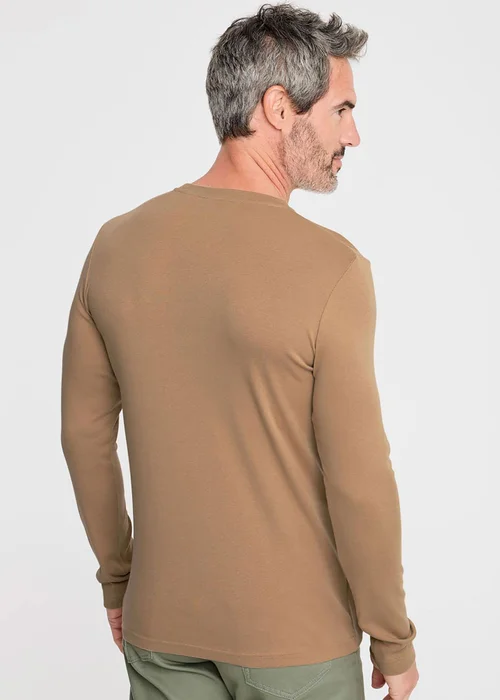 Cotton Traders Linen Pale Camel Long Sleeve Crew Neck Base Layer Top - L Image 2