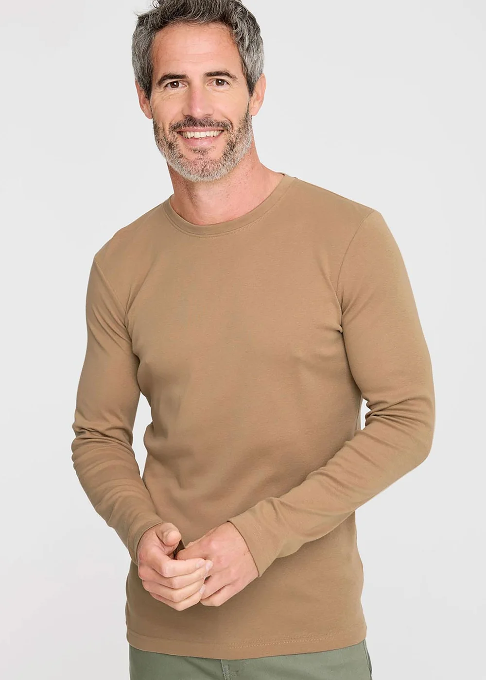 Cotton Traders Linen Pale Camel Long Sleeve Crew Neck Base Layer Top - L Image 4