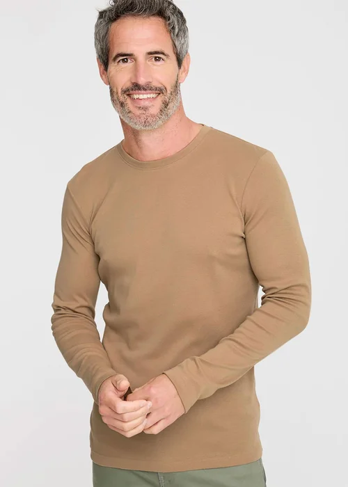 Cotton Traders Linen Pale Camel Long Sleeve Crew Neck Base Layer Top - L Image 4
