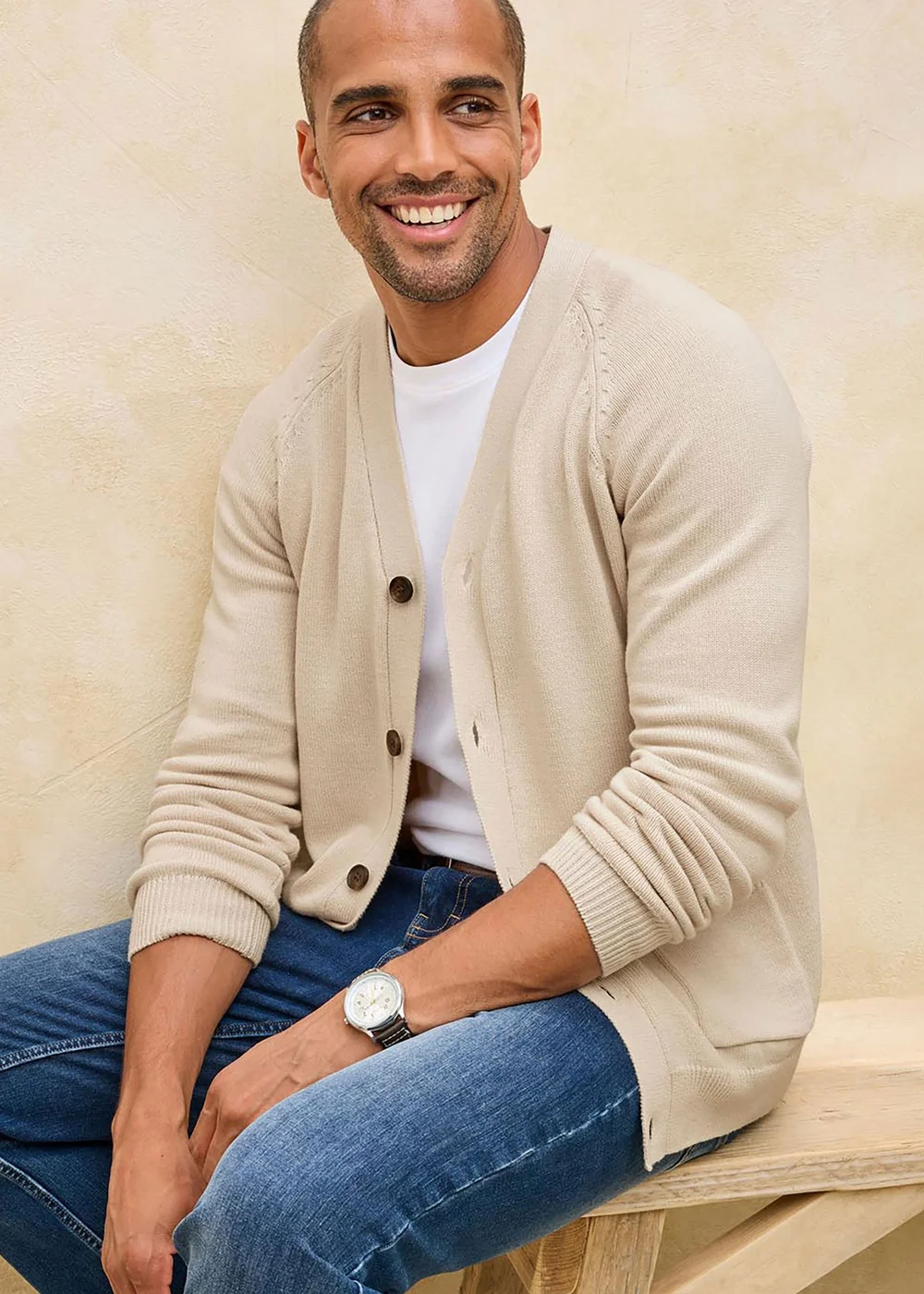 Cotton Traders Oatmeal Cotton Button Through Cardigan - XS Image 1