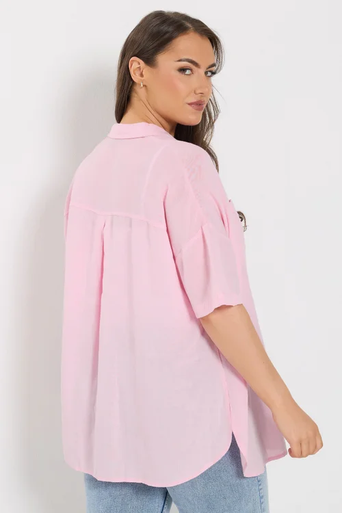 Yours Curve Pink Short Sleeve Linen Shirt - 26-28 Image 5