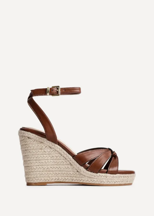 Linzi Goddess Brown Faux Leather Espadrille Wedges - 4 Image 2
