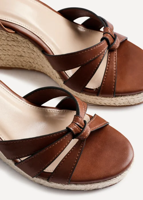 Linzi Goddess Brown Faux Leather Espadrille Wedges - 4 Image 4