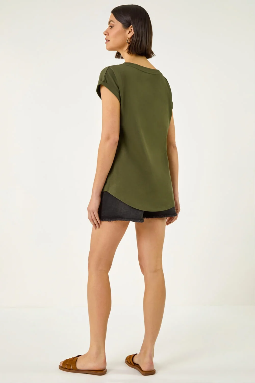 Roman Olive Plain Stretch Cotton Jersey T-Shirt - 12 Image 3