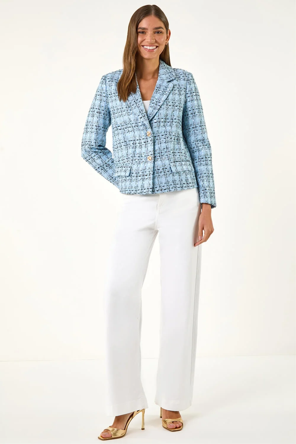 Roman Blue Buttoned Boucle Jacket - 16 Image 2