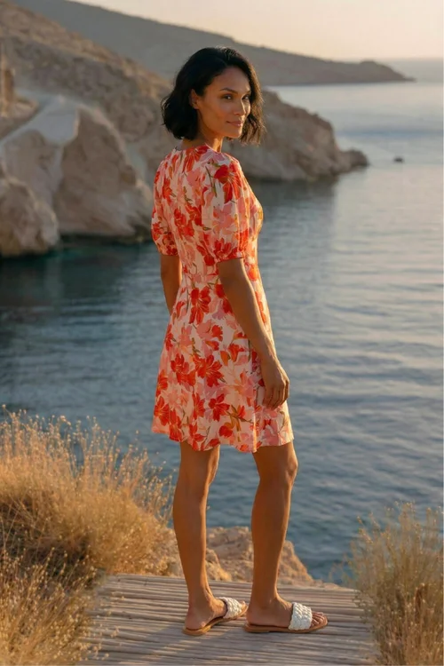 Dusk Red Floral Tie Front Dress - 10 Image 3