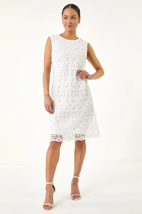Roman White Petite Lace Shift Dress - 16 Image 2