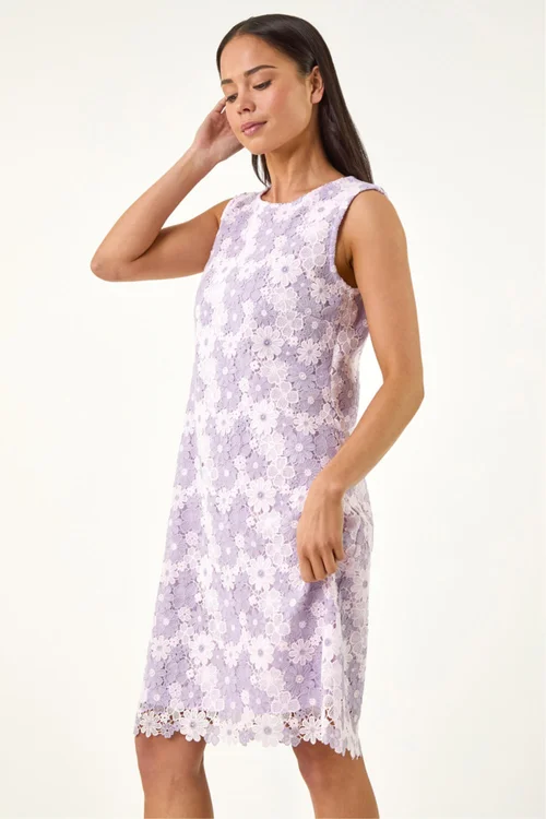 Roman Lilac Petite Floral Lace Shift Dress - 12 Image 1