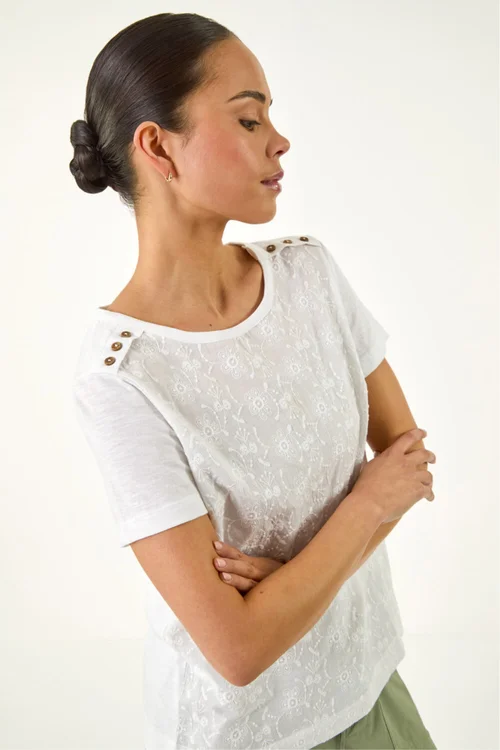 Roman Ivory Petite Contrast Embroidered Top - 16 Image 1