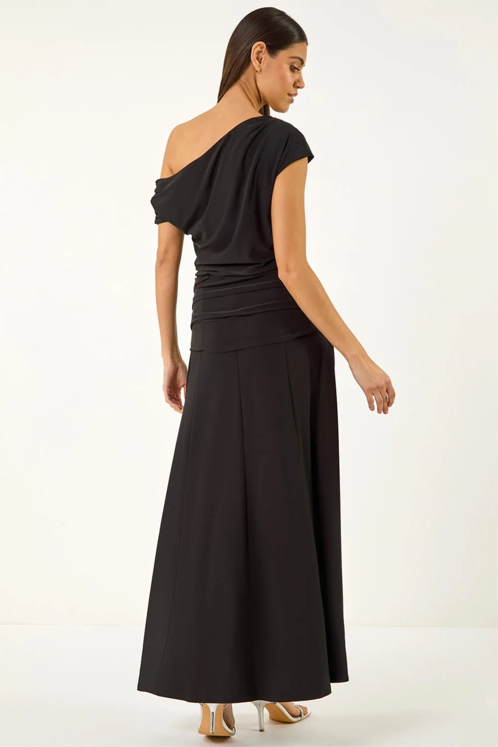 Roman Black Ruched Stretch Midi Dress - 16 Image 3