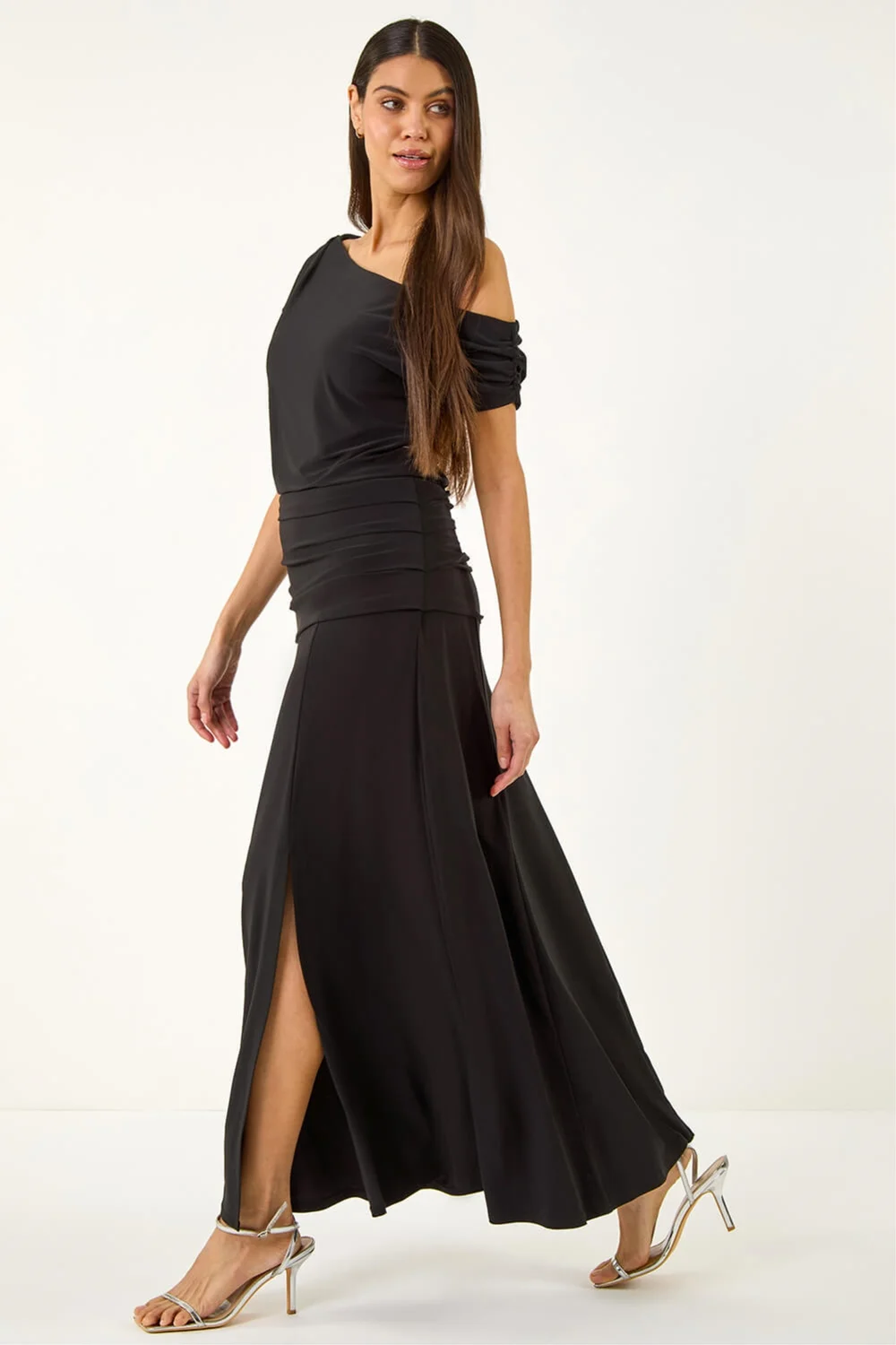 Roman Black Ruched Stretch Midi Dress - 16 Image 2