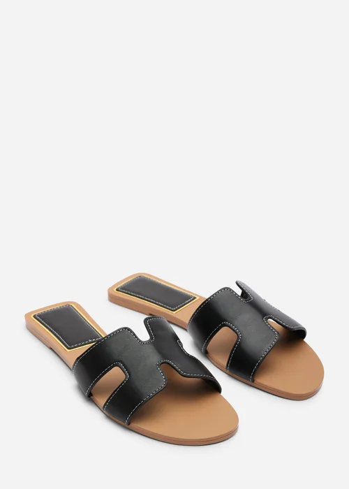 Where's That From Grazia Cut Out Design Wide Fit Slide On Sandals With Contrast Stitching - 4 Wide Image 4