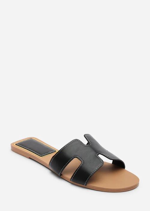 Where's That From Grazia Cut Out Design Slide On Sandals With Contrast Stitching - 4 Image 3