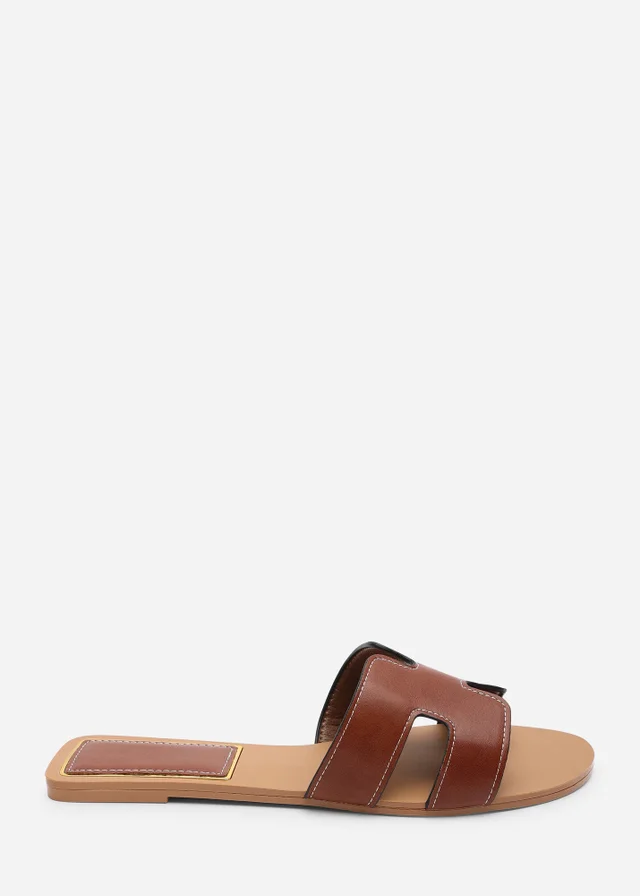 Where's That From Grazia Cut Out Design Slide On Sandals With Contrast Stitching