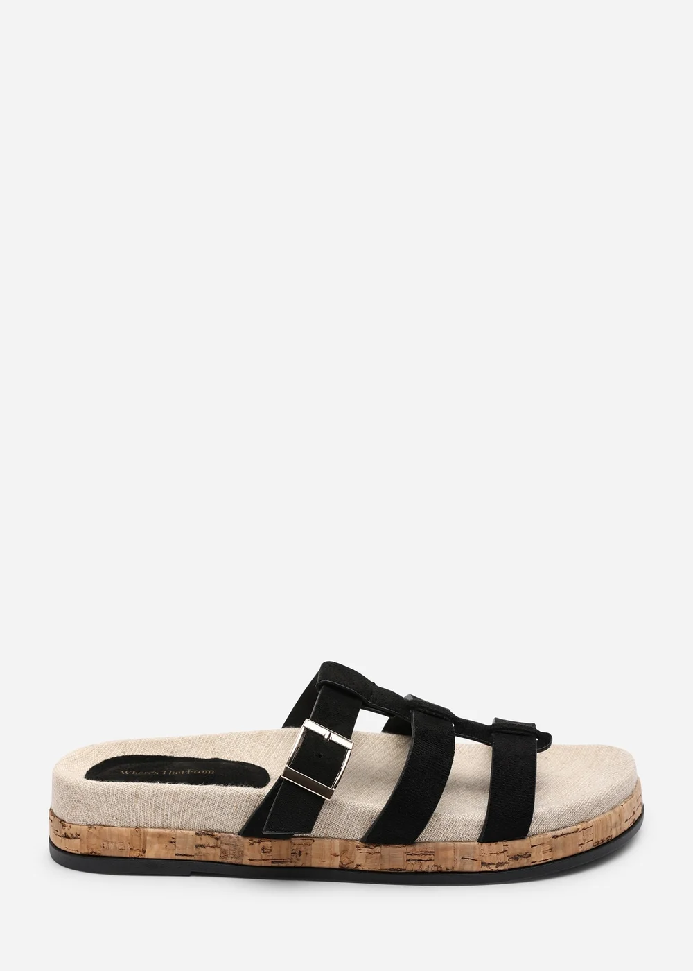 Where's That From Bambi Multi Strap Footbed Black Suede Sandal - Size 6 Image 2