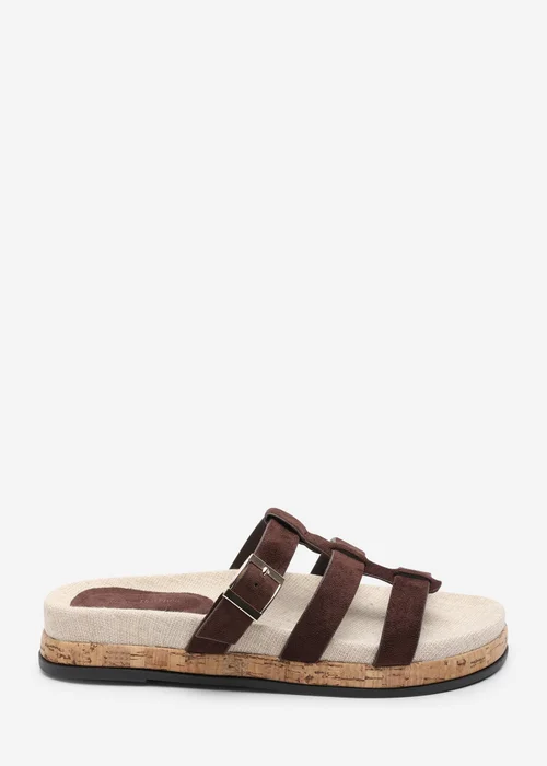 Where's That From Bambi Multi Strap Footbed Dark Brown Faux Suede Sandal - 5 Image 1